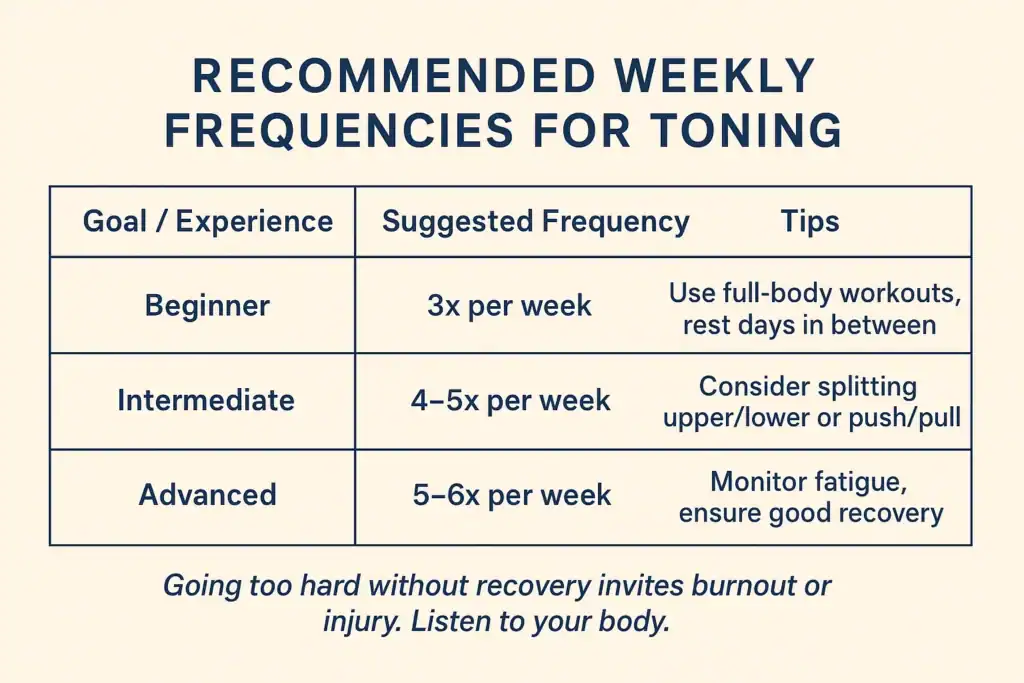 Achieving the Perfect Tone: How Often Should You Exercise for Results? 2 Graphic to show how often you should do exercise to help with toning Oxford
